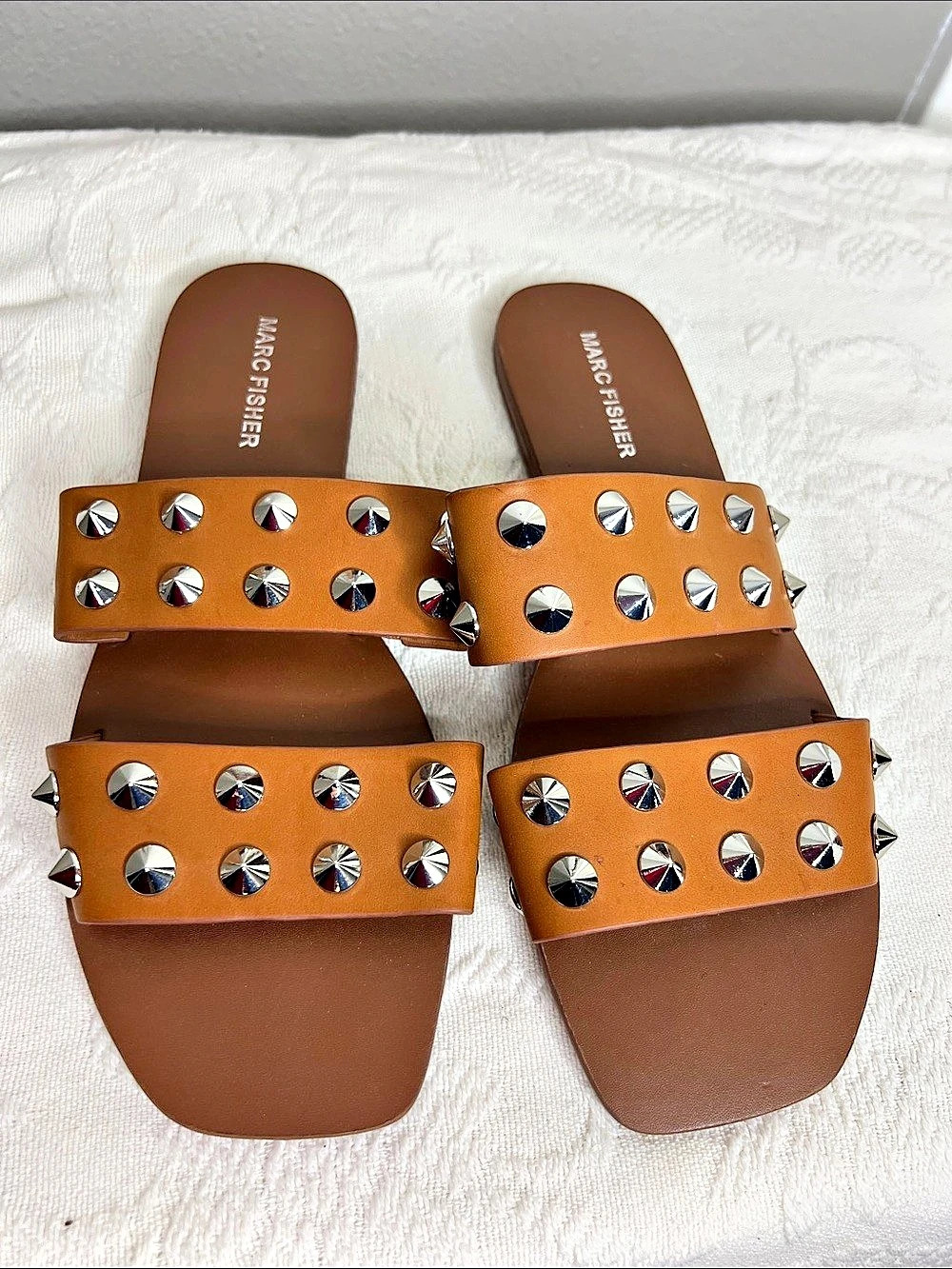 Marc Fisher Studded Slide Sandals in Brown US 8M Like New